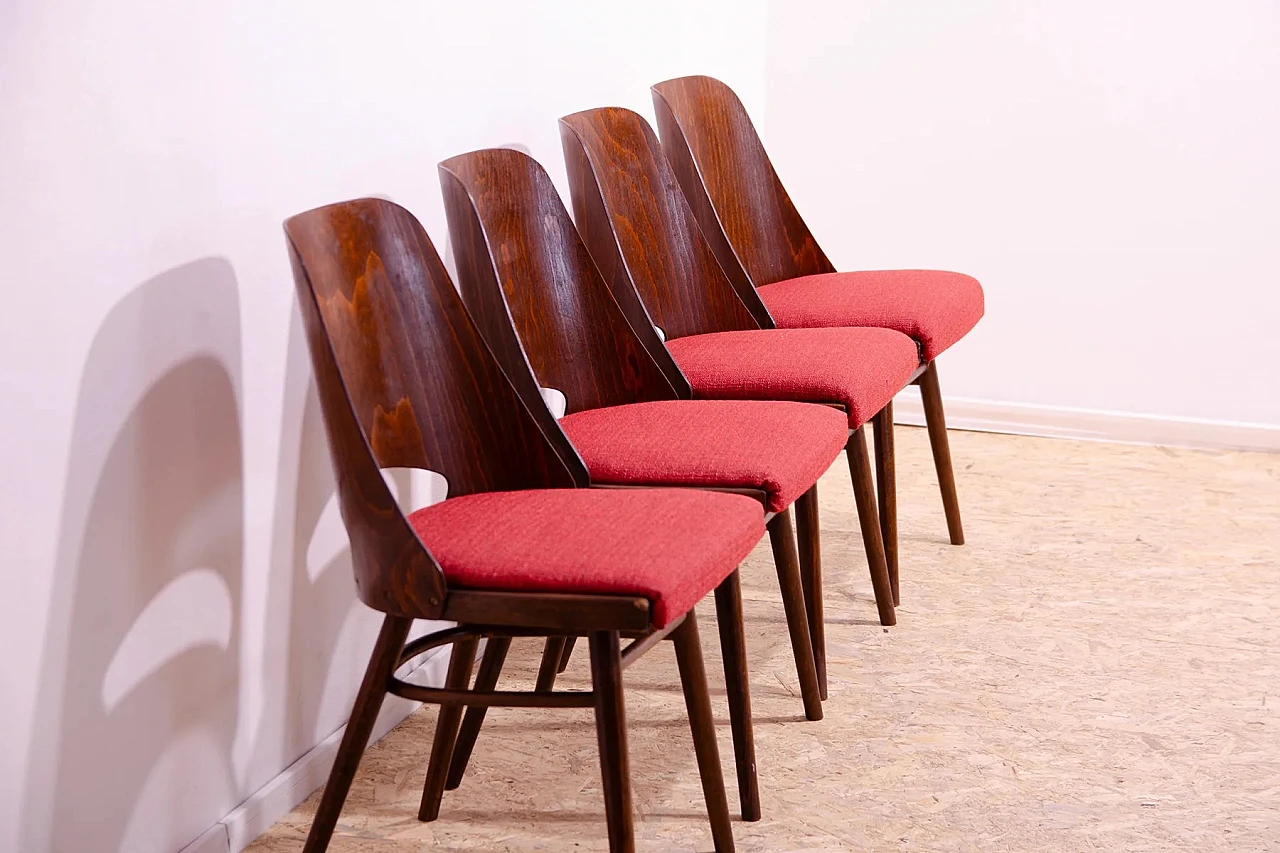 4 Chairs in wood and fabric by Radomír Hofman for TON, 1960s 14