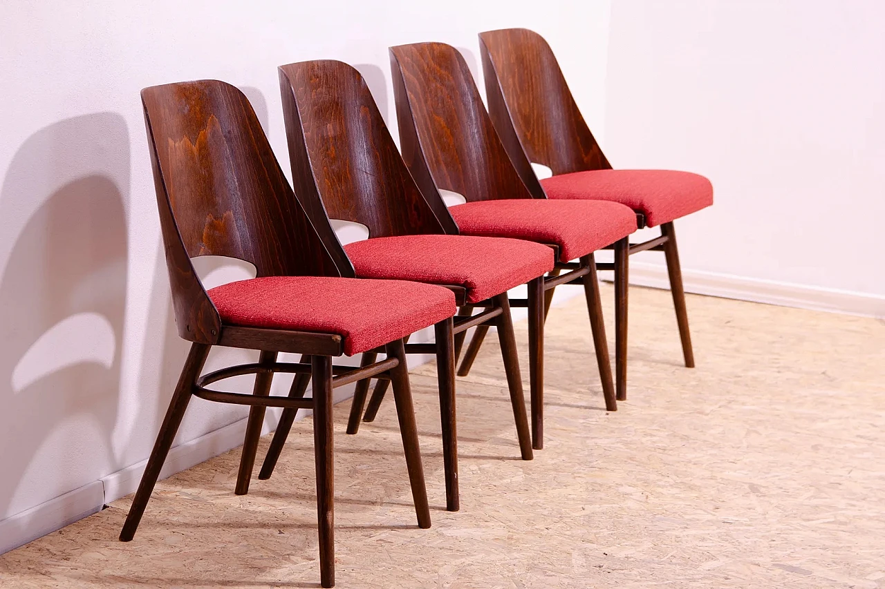 4 Chairs in wood and fabric by Radomír Hofman for TON, 1960s 15