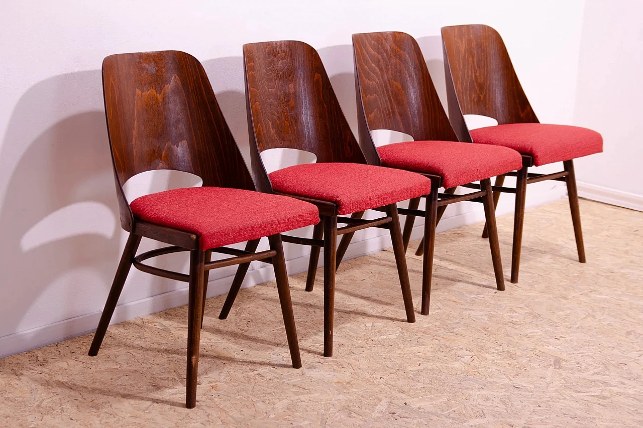 4 Chairs in wood and fabric by Radomír Hofman for TON, 1960s 16