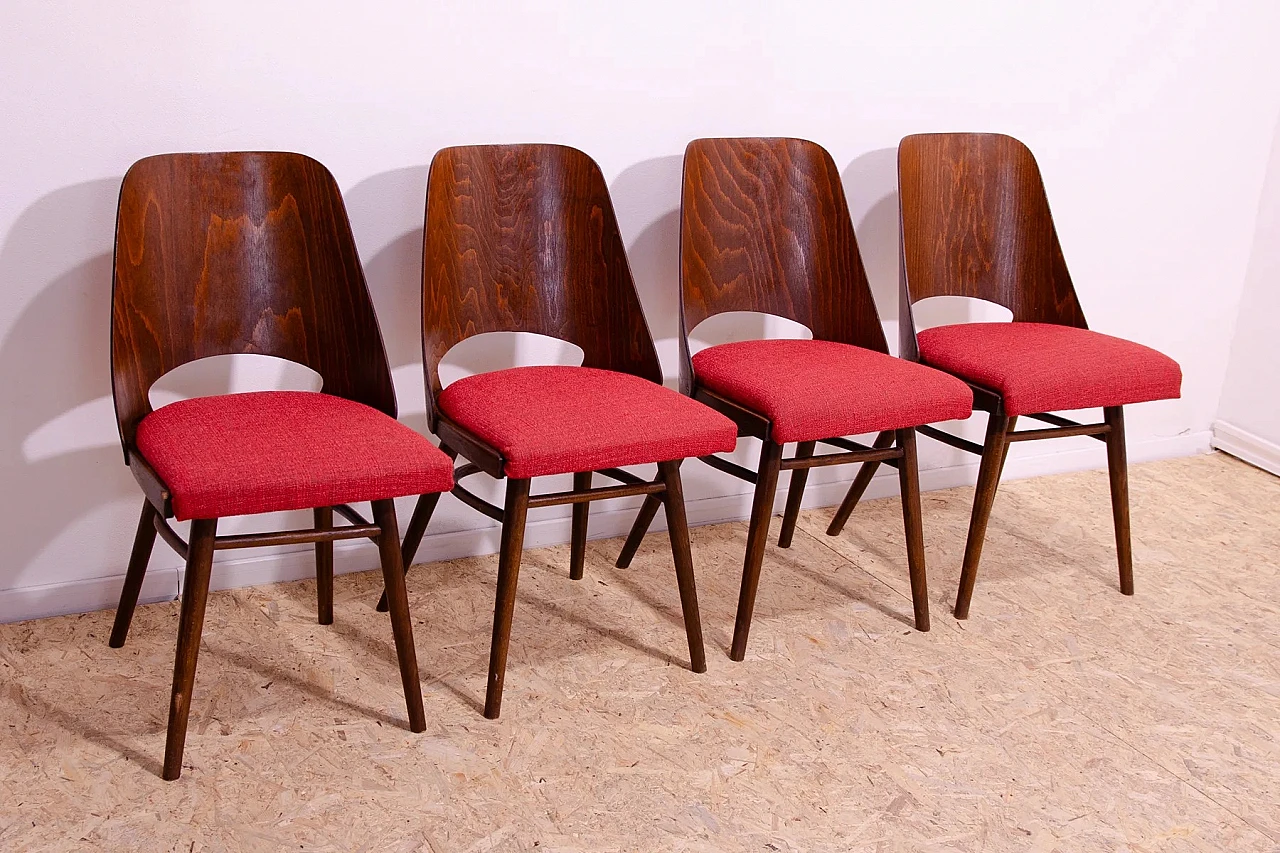 4 Chairs in wood and fabric by Radomír Hofman for TON, 1960s 17