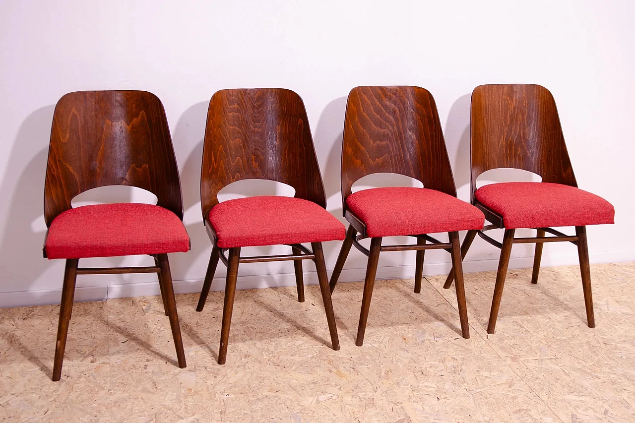 4 Chairs in wood and fabric by Radomír Hofman for TON, 1960s 18