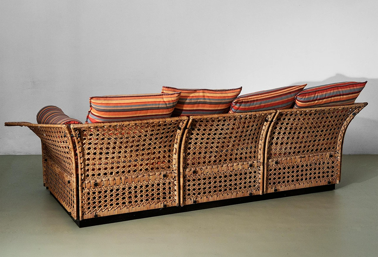 Sofa bed in metal & cane with striped fabric by M. Cecchi, 1965 6