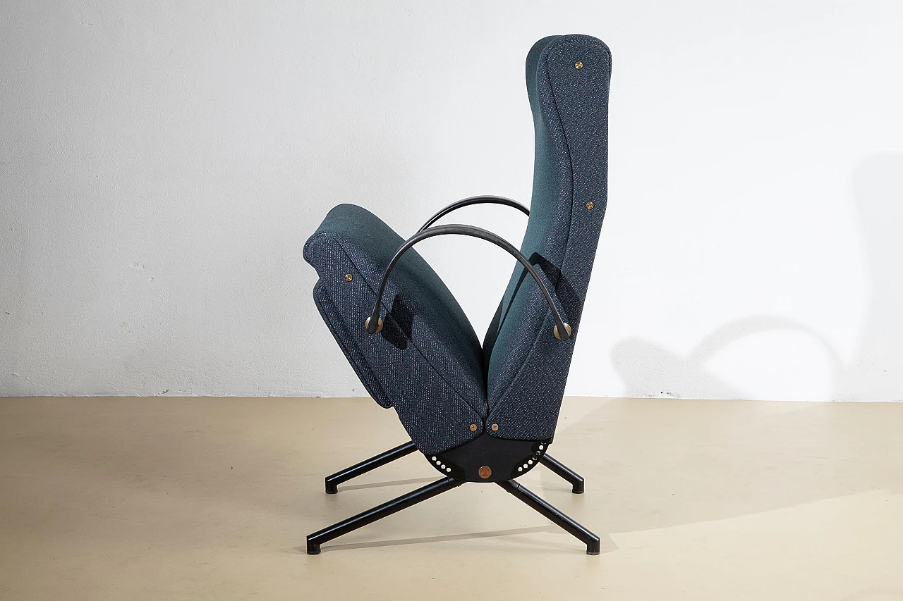 P40 armchair in blue fabric & metal by O. Borsani for Tecno, 1955 14