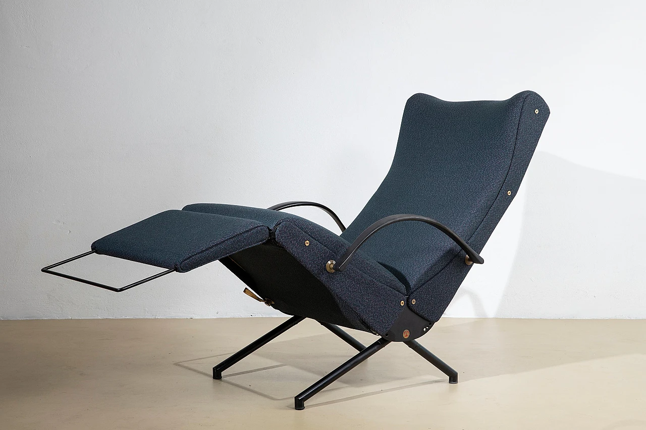 P40 armchair in blue fabric & metal by O. Borsani for Tecno, 1955 17