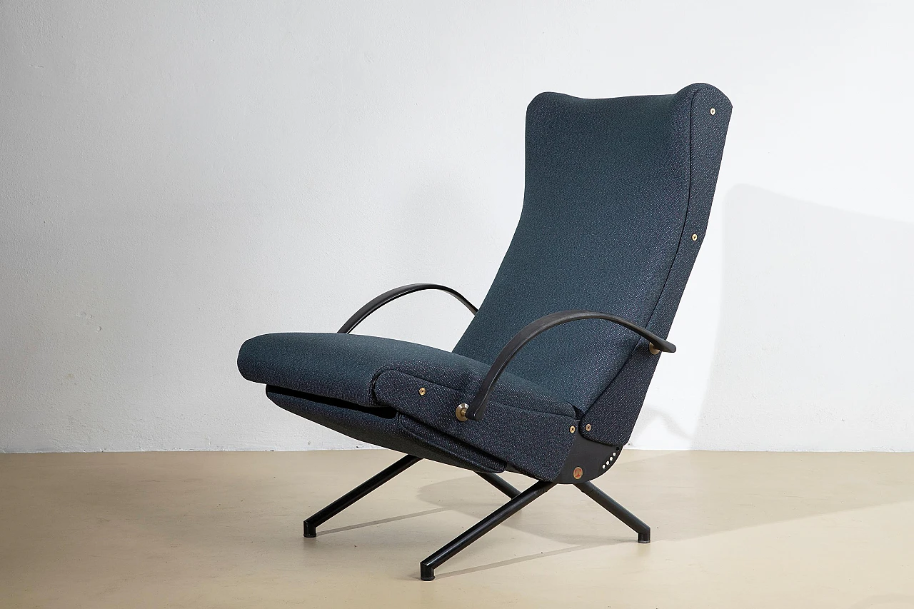 P40 armchair in blue fabric & metal by O. Borsani for Tecno, 1955 20