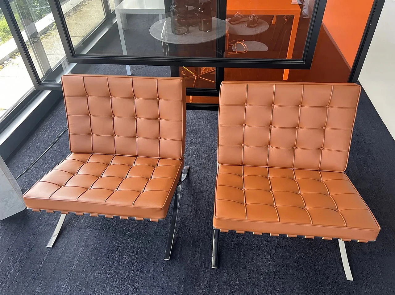 Pair of Barcelona armchairs by Mies van der Rohe and Reich for Knoll 1