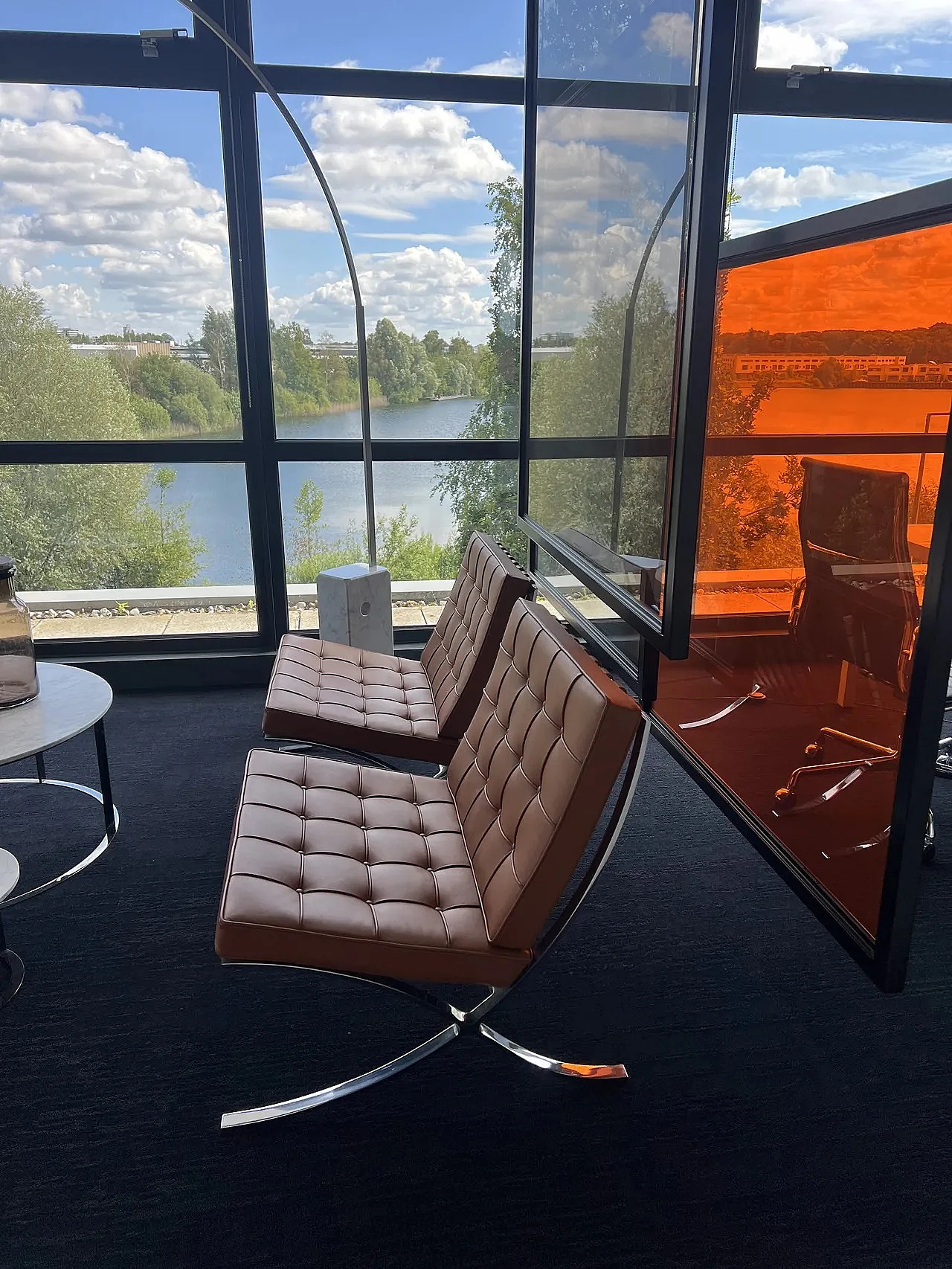 Pair of Barcelona armchairs by Mies van der Rohe and Reich for Knoll 3