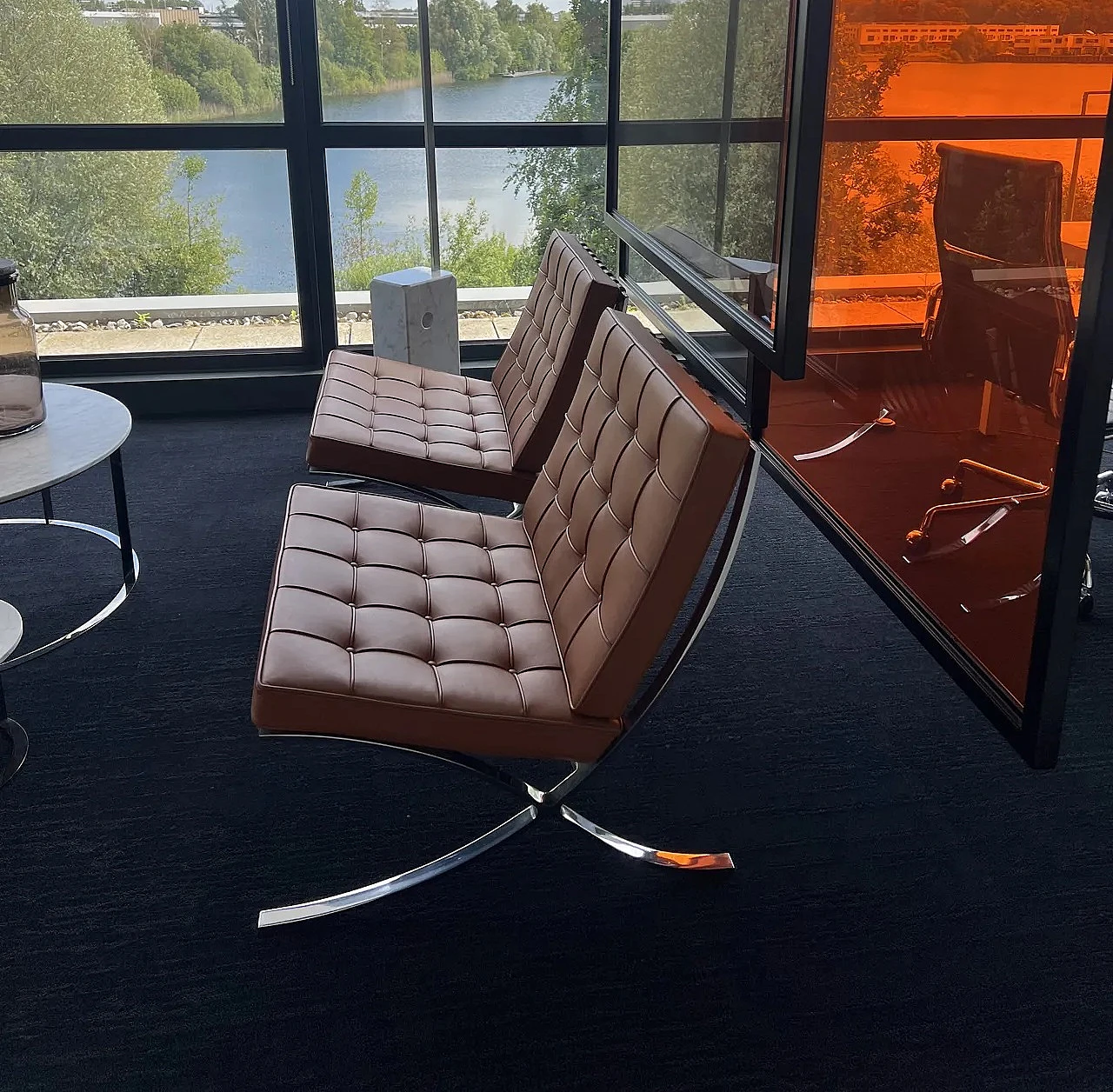 Pair of Barcelona armchairs by Mies van der Rohe and Reich for Knoll 6