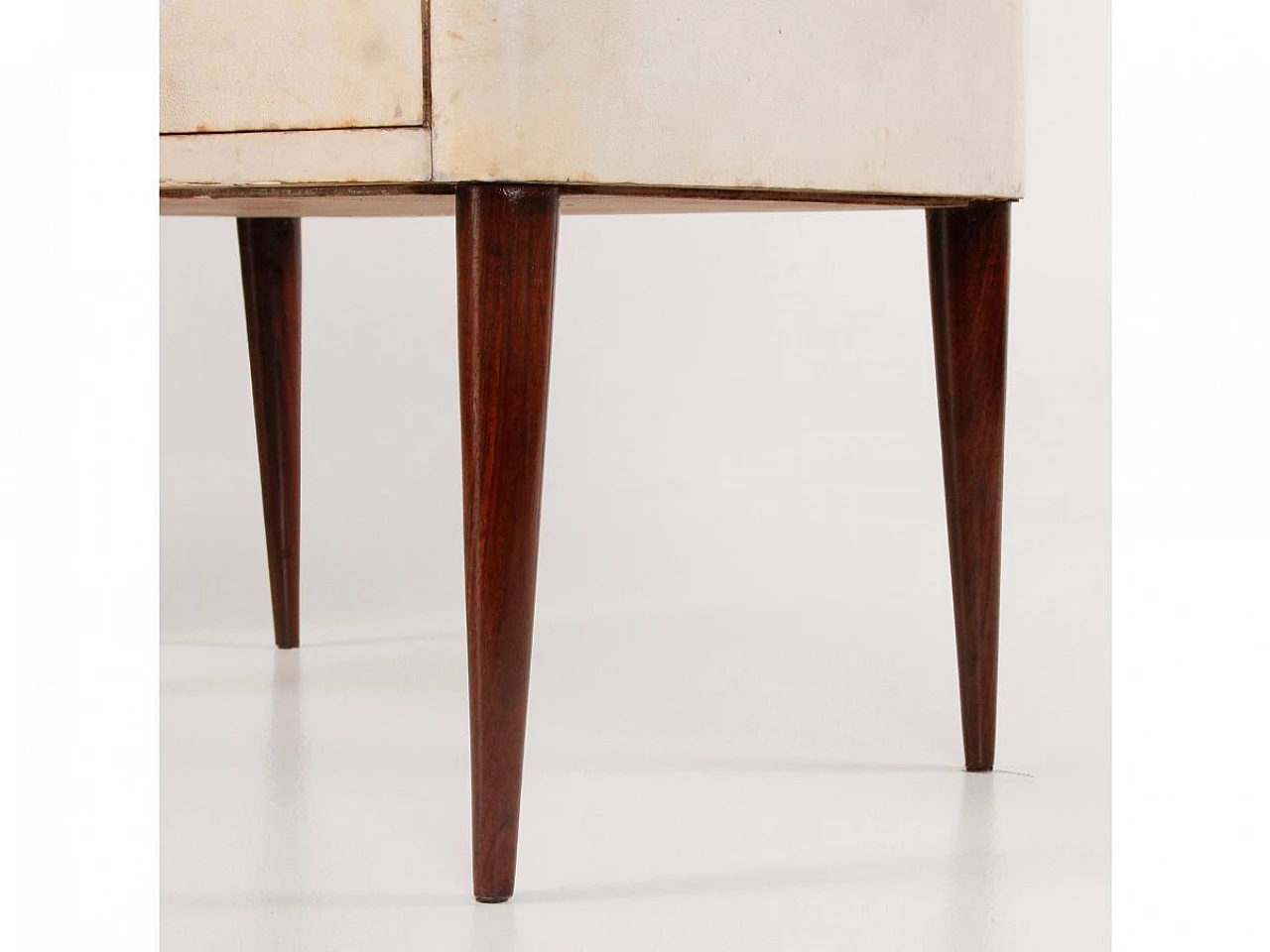 Pair of briar-root and parchment bedside tables, 1950s 10