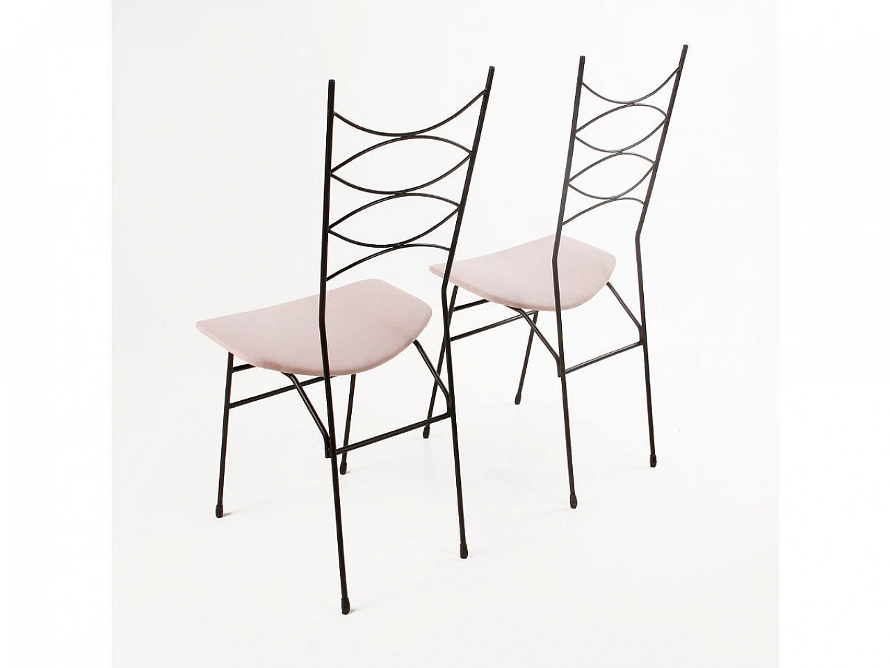 Pair of French chairs in black metal and pink velvet, 1950s 8