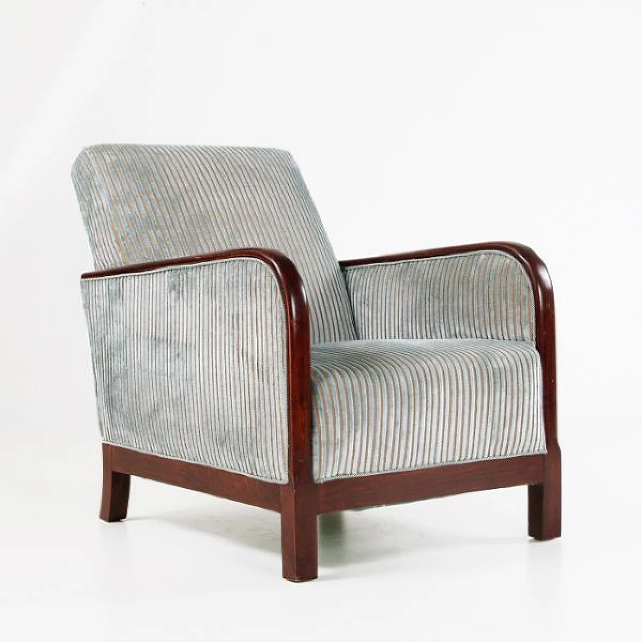 Solid wood and velvet armchair, 1930s 1