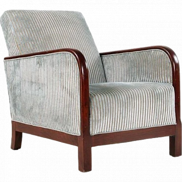 Solid wood and velvet armchair, 1930s