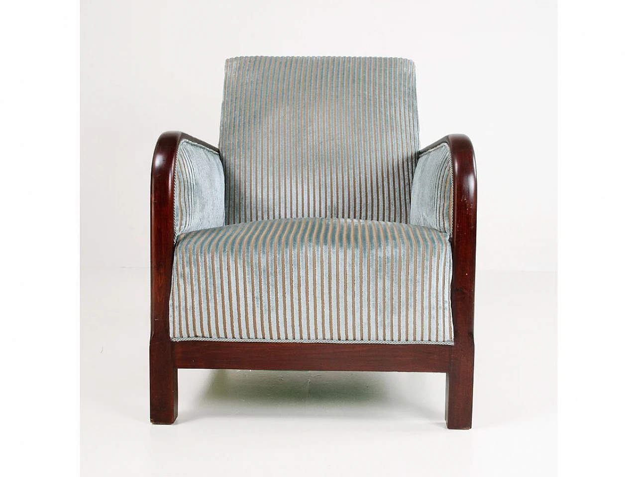 Solid wood and velvet armchair, 1930s 4