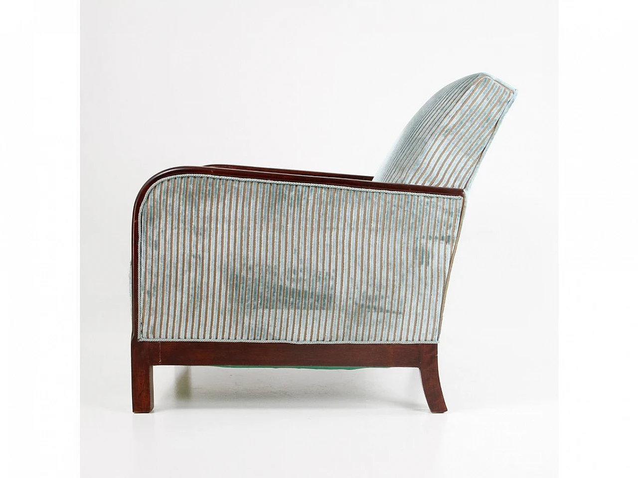 Solid wood and velvet armchair, 1930s 6