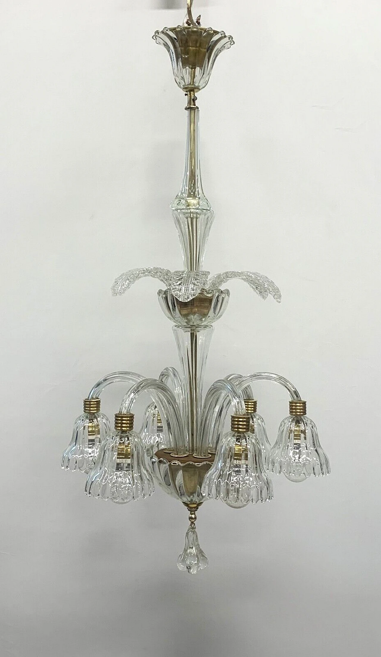 Murano glass six-light chandelier attributed to Seguso, 1950s 1