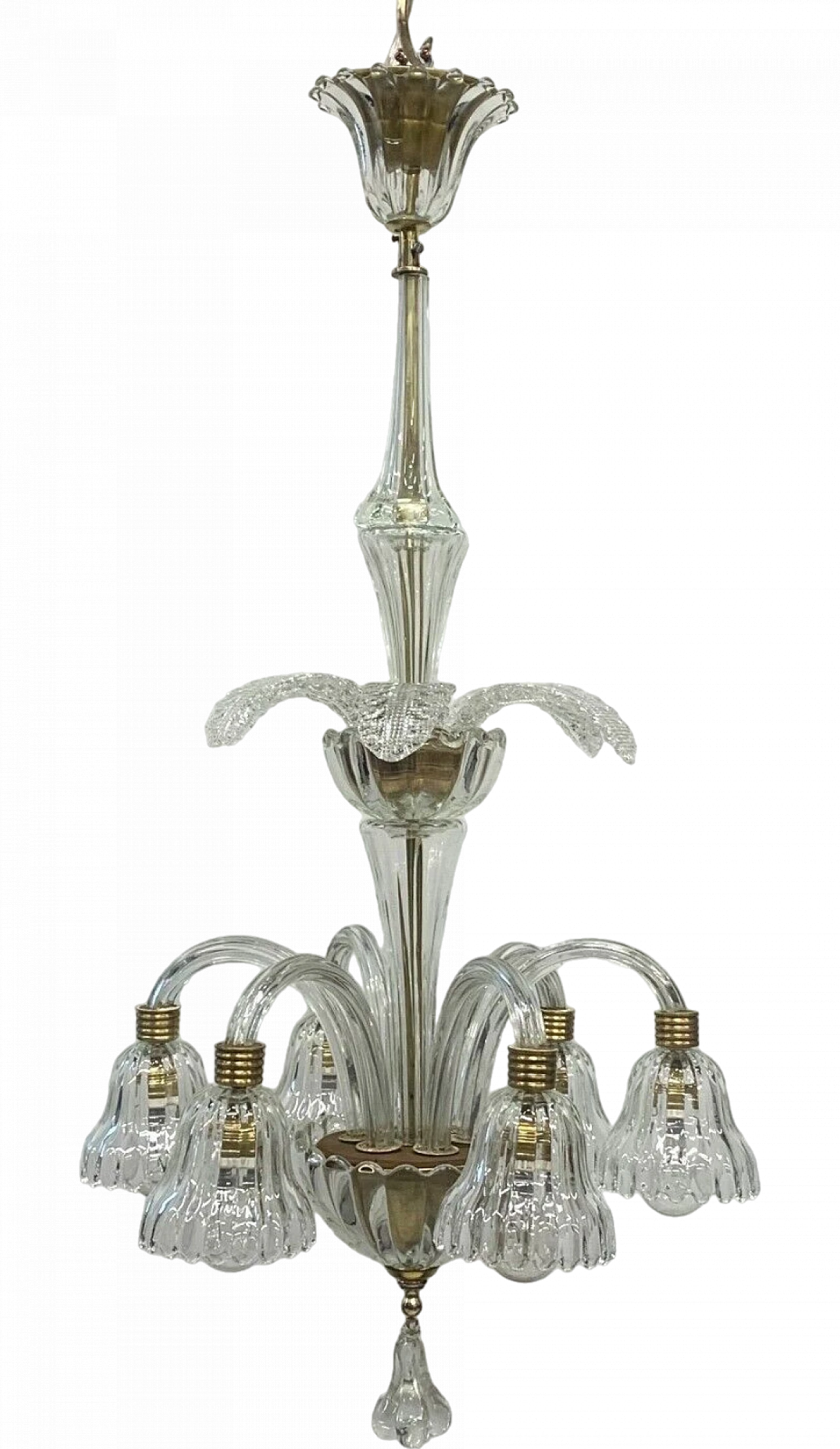 Murano glass six-light chandelier attributed to Seguso, 1950s 2