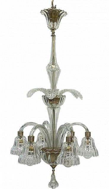 Murano glass six-light chandelier attributed to Seguso, 1950s