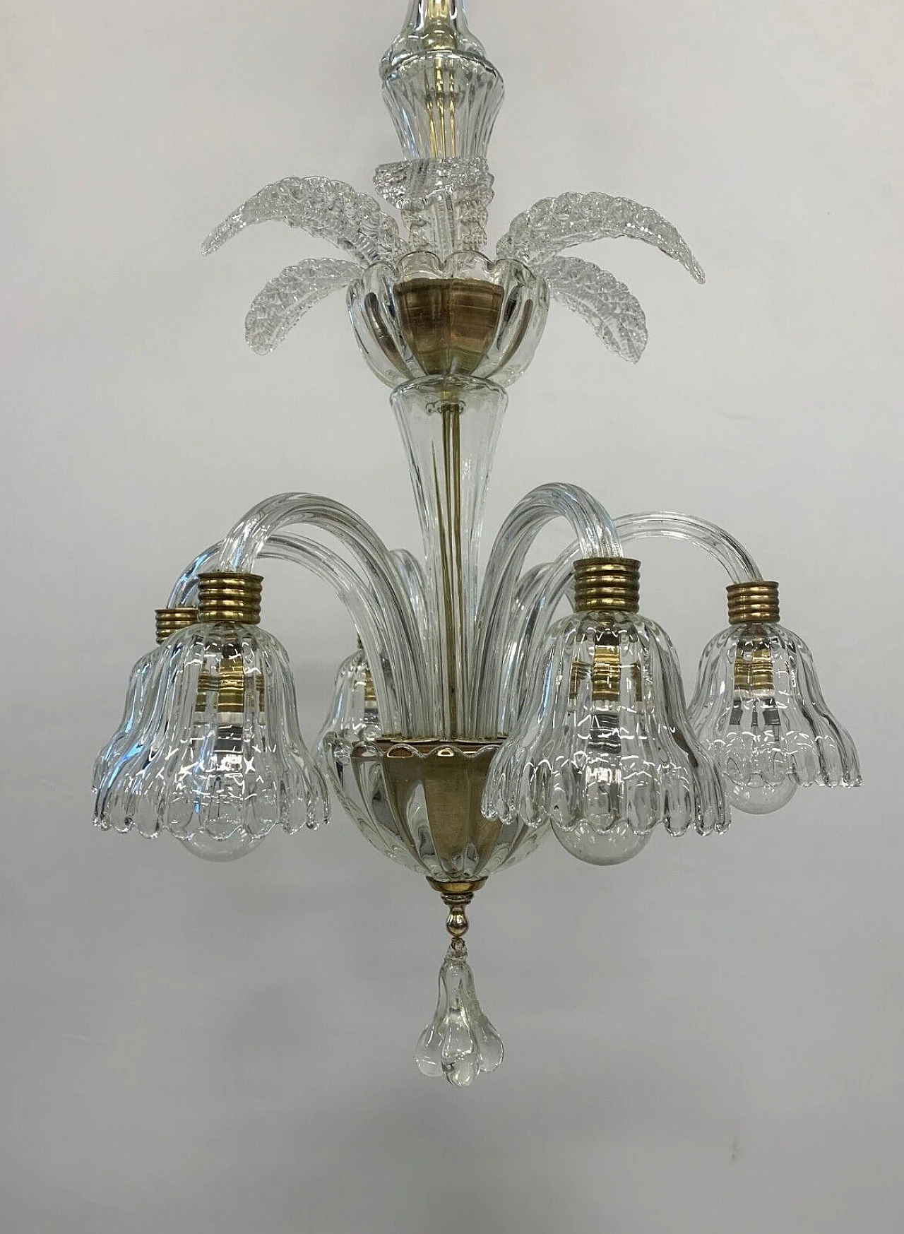 Murano glass six-light chandelier attributed to Seguso, 1950s 4