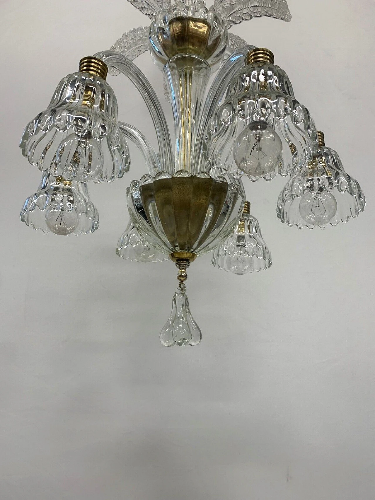 Murano glass six-light chandelier attributed to Seguso, 1950s 5