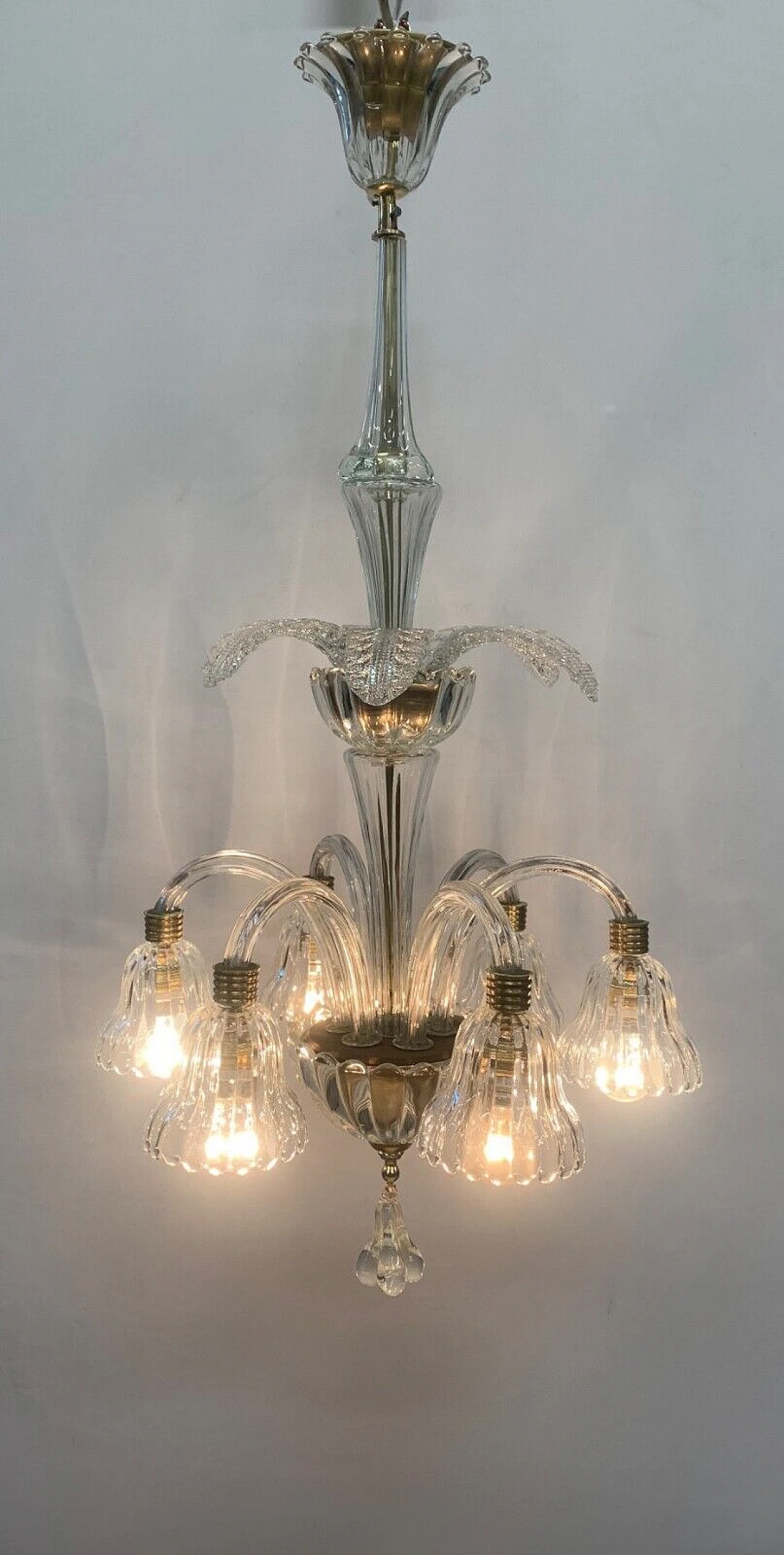 Murano glass six-light chandelier attributed to Seguso, 1950s 6