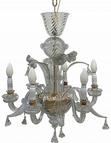 Transparent glass chandelier attributed to Seguso, 1950s