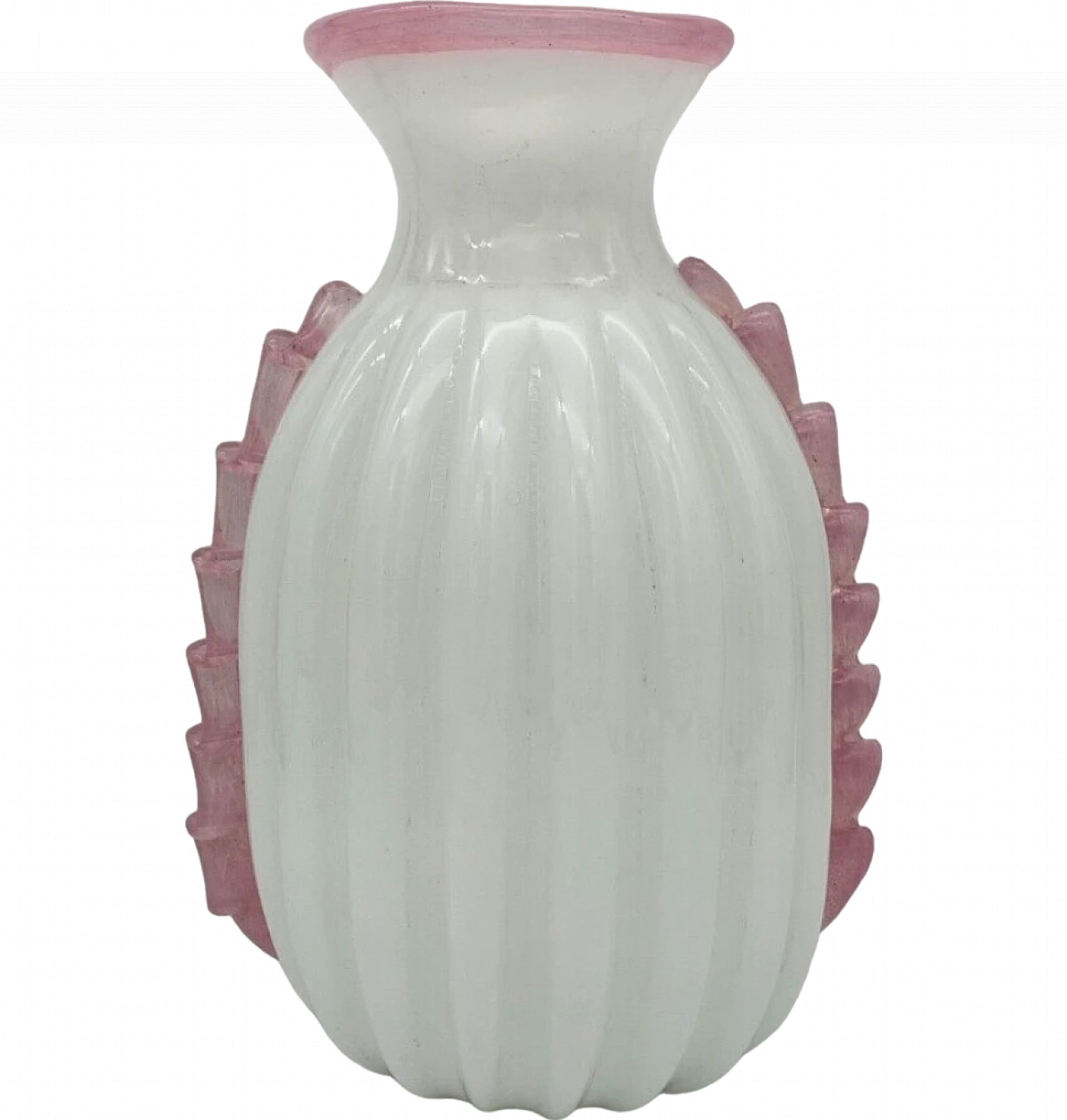 White and pink Murano glass vase attributed to Barovier, 1940s 2