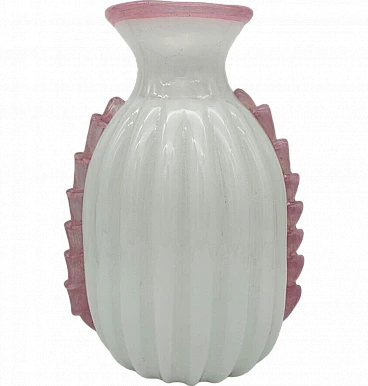 White and pink Murano glass vase attributed to Barovier, 1940s