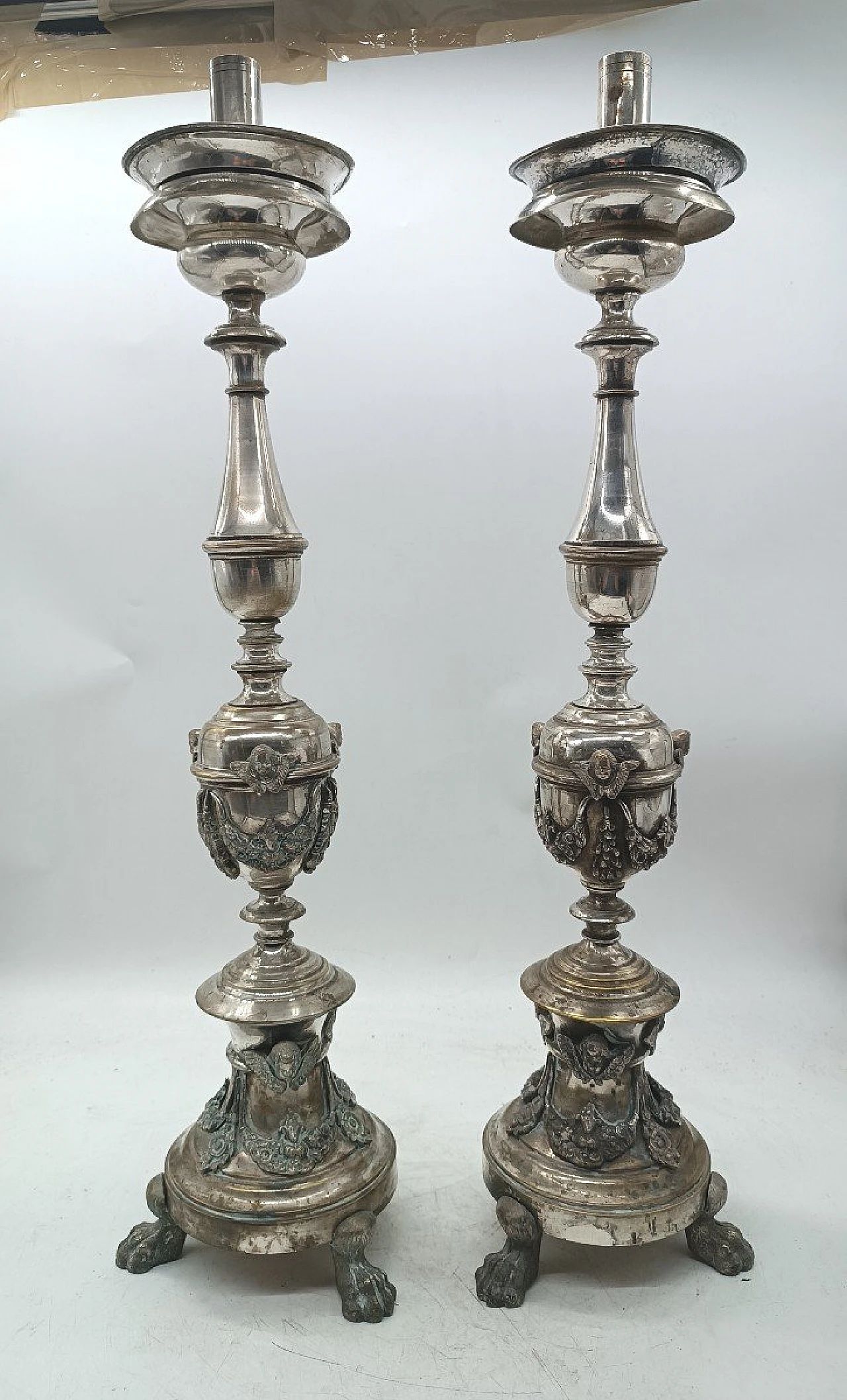 Pair of Empire silvered metal candlesticks, early 19th century 1