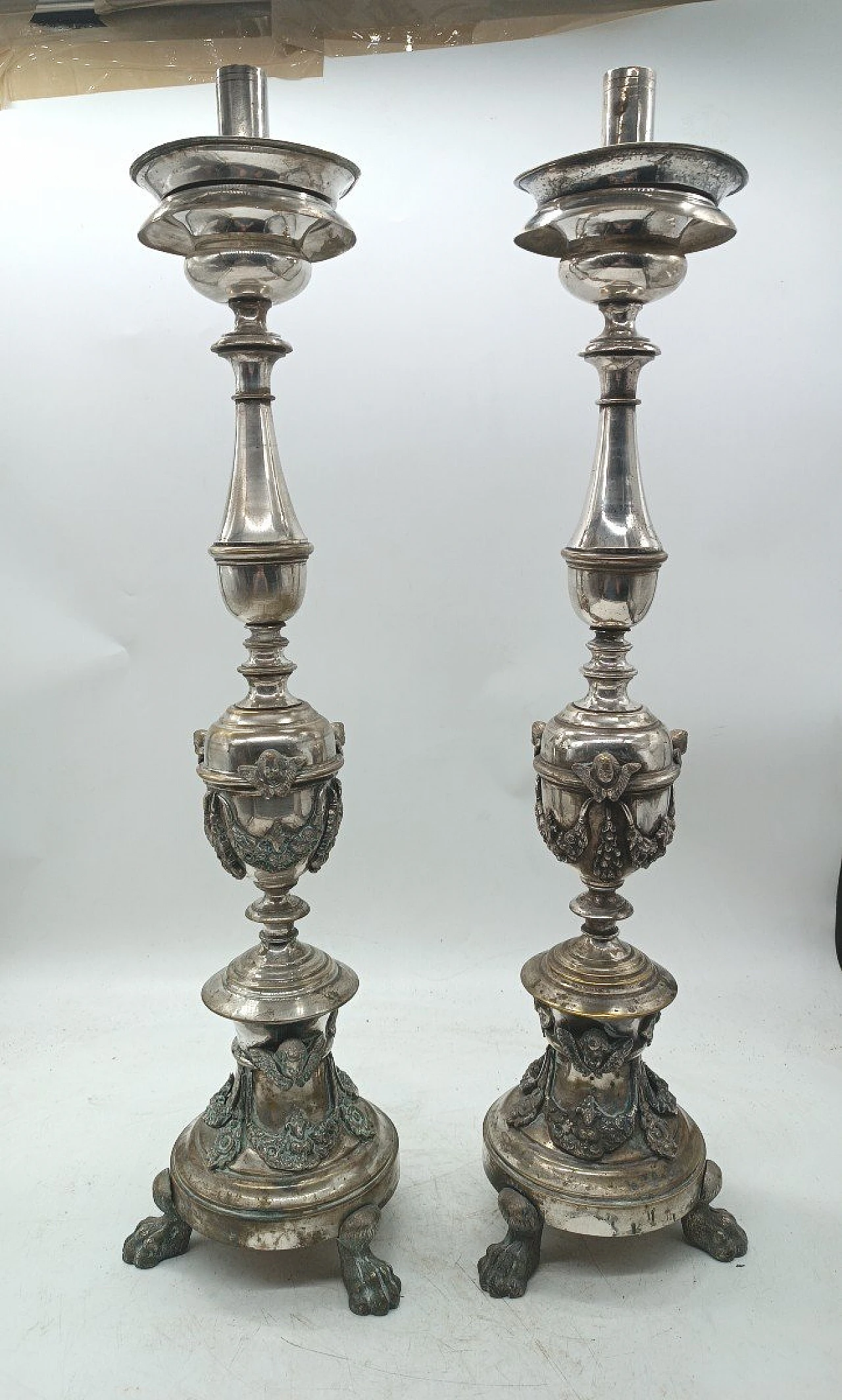 Pair of Empire silvered metal candlesticks, early 19th century 3