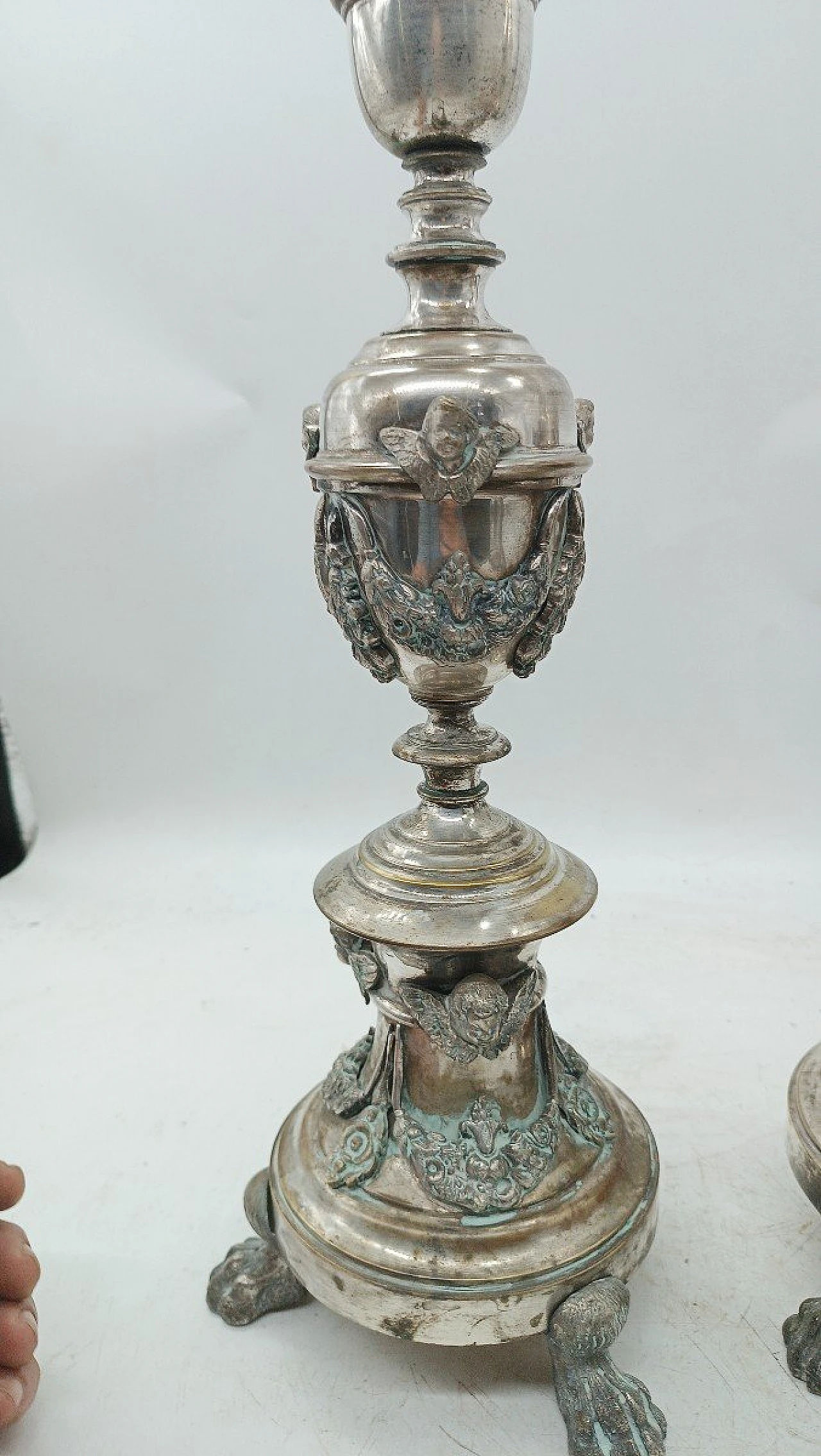 Pair of Empire silvered metal candlesticks, early 19th century 9