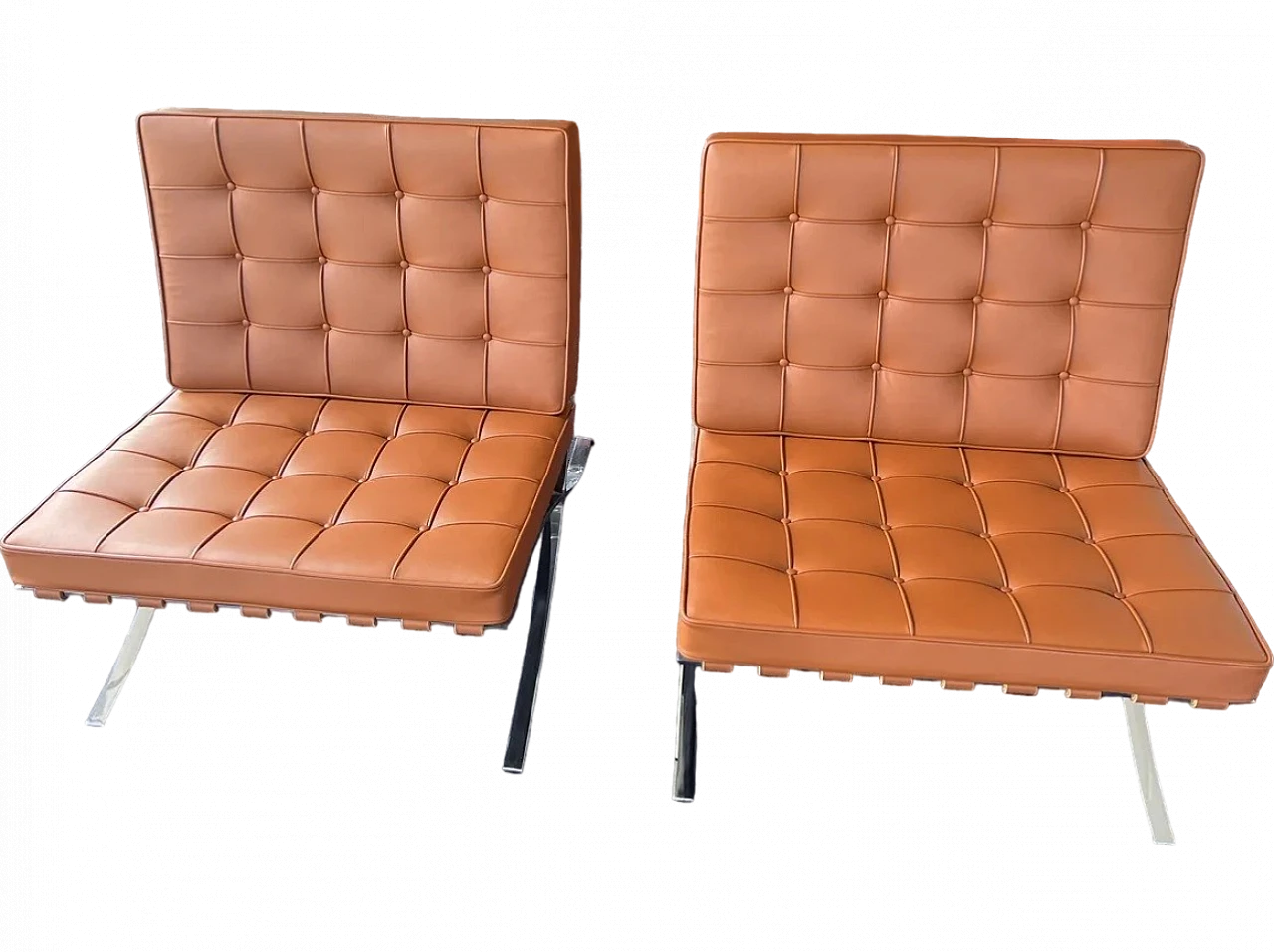 Pair of Barcelona armchairs by Mies van der Rohe and Reich for Knoll 8