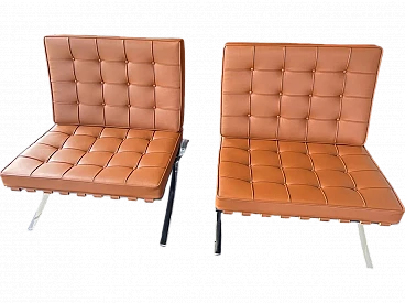 Pair of Barcelona armchairs by Mies van der Rohe and Reich for Knoll
