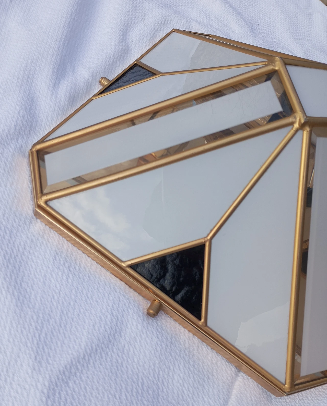 Pyramid wall light with white opaline glass and gold metal, 70s 9