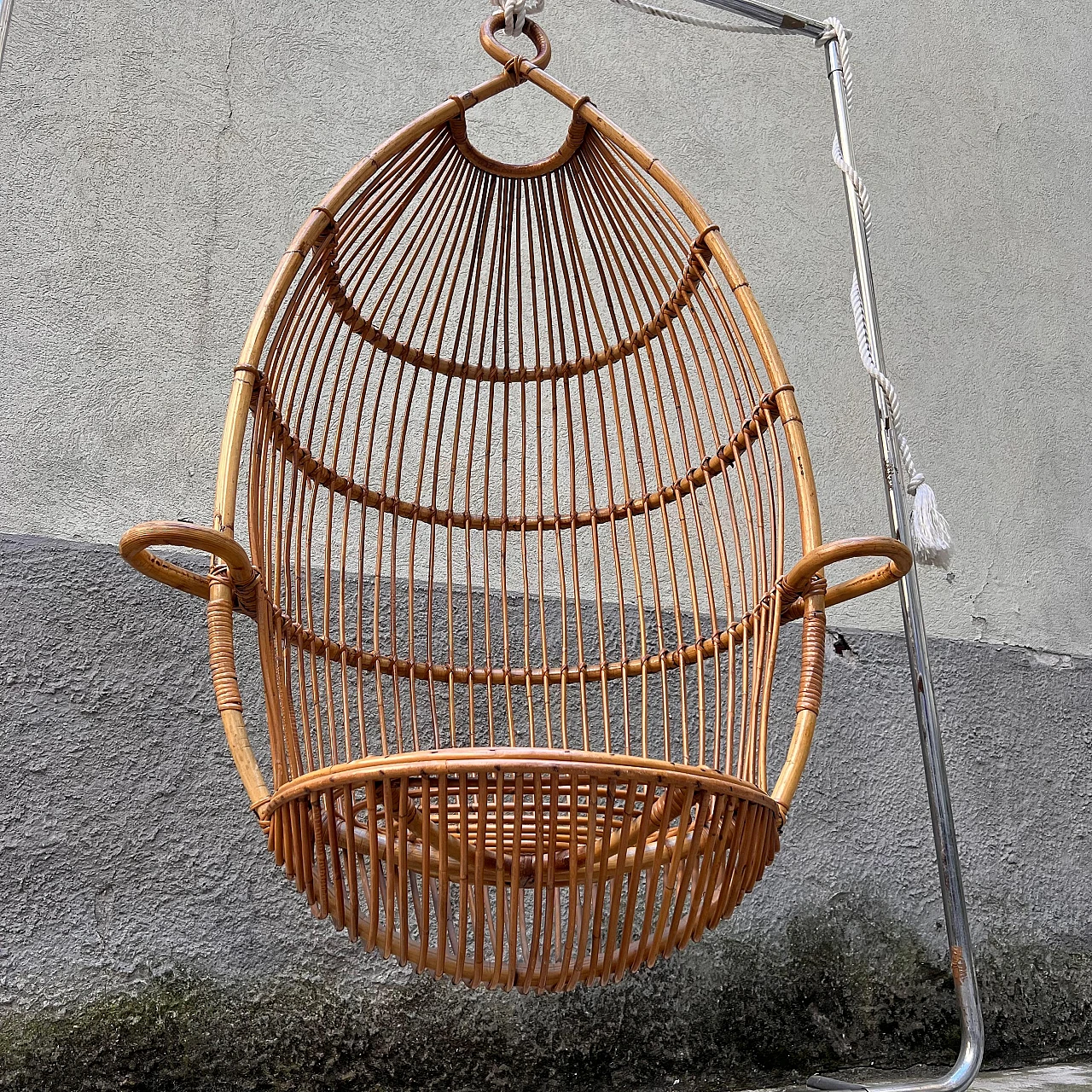 Bamboo hanging armchair by F.lli Castano, 1950s 3