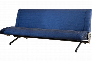 D70 blue fabric and steel sofa by O. Borsani for Tecno, 1956