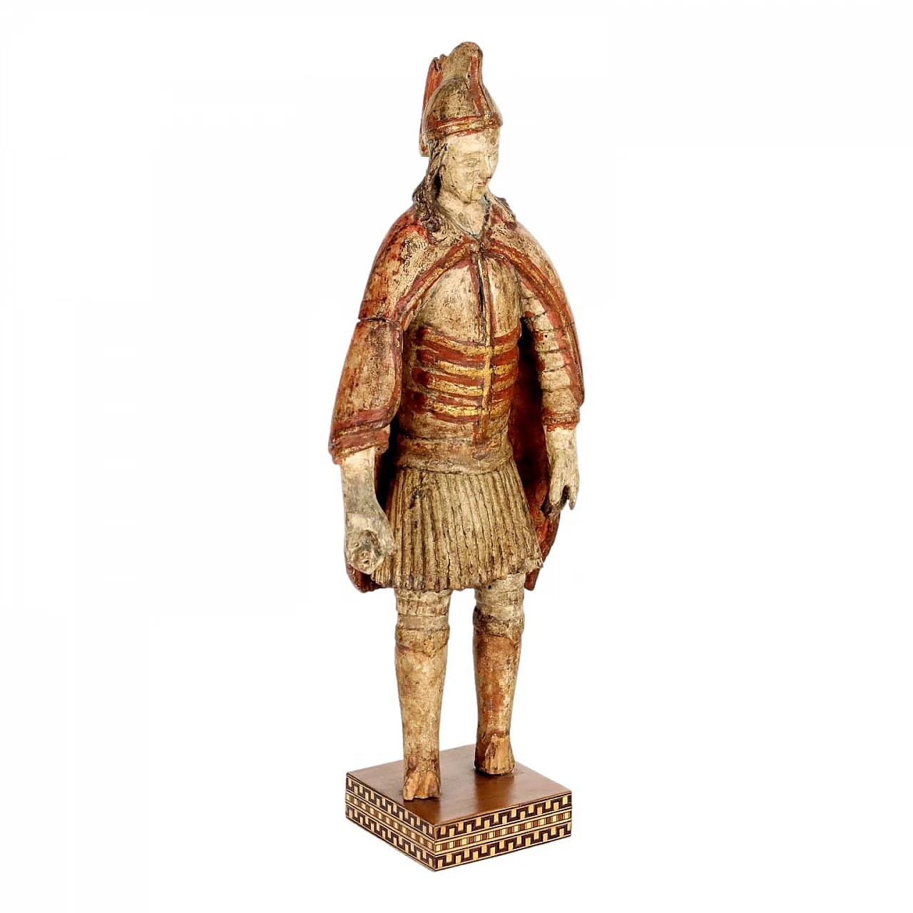 Roman soldier, painted and lacquered wooden sculpture, 18th century 1