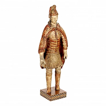 Roman soldier, painted and lacquered wooden sculpture, 18th century