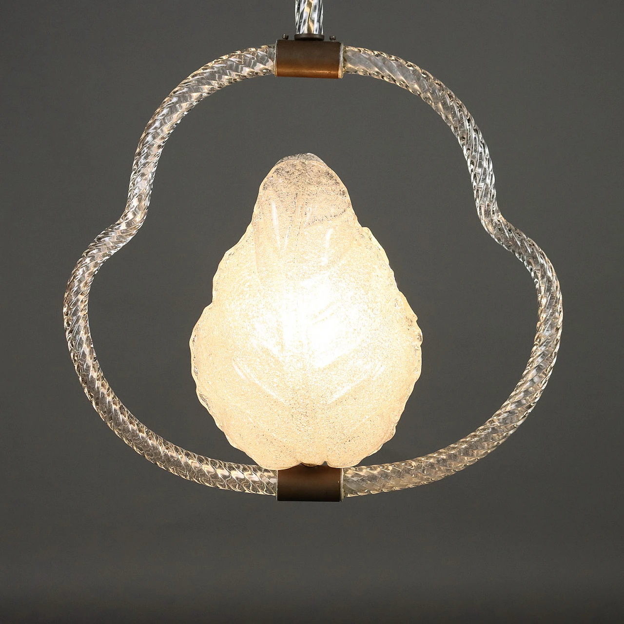 Lampadario in vetro di Murano e dettagli in ottone, anni '40 3