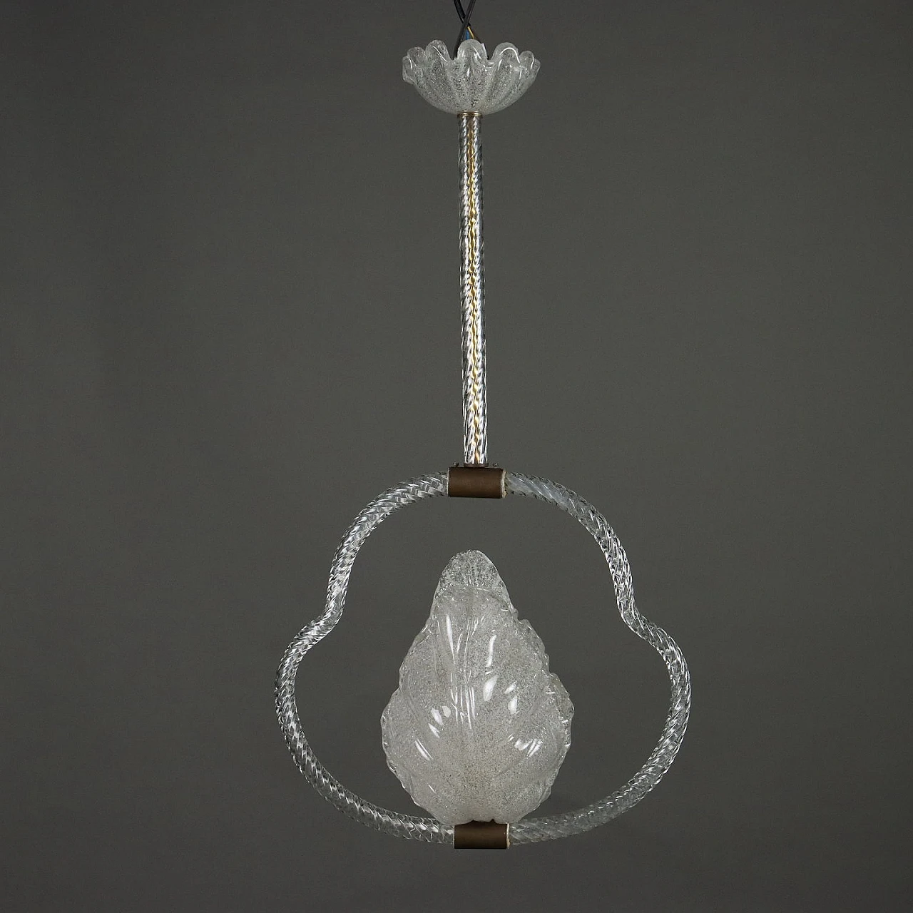 Lampadario in vetro di Murano e dettagli in ottone, anni '40 9