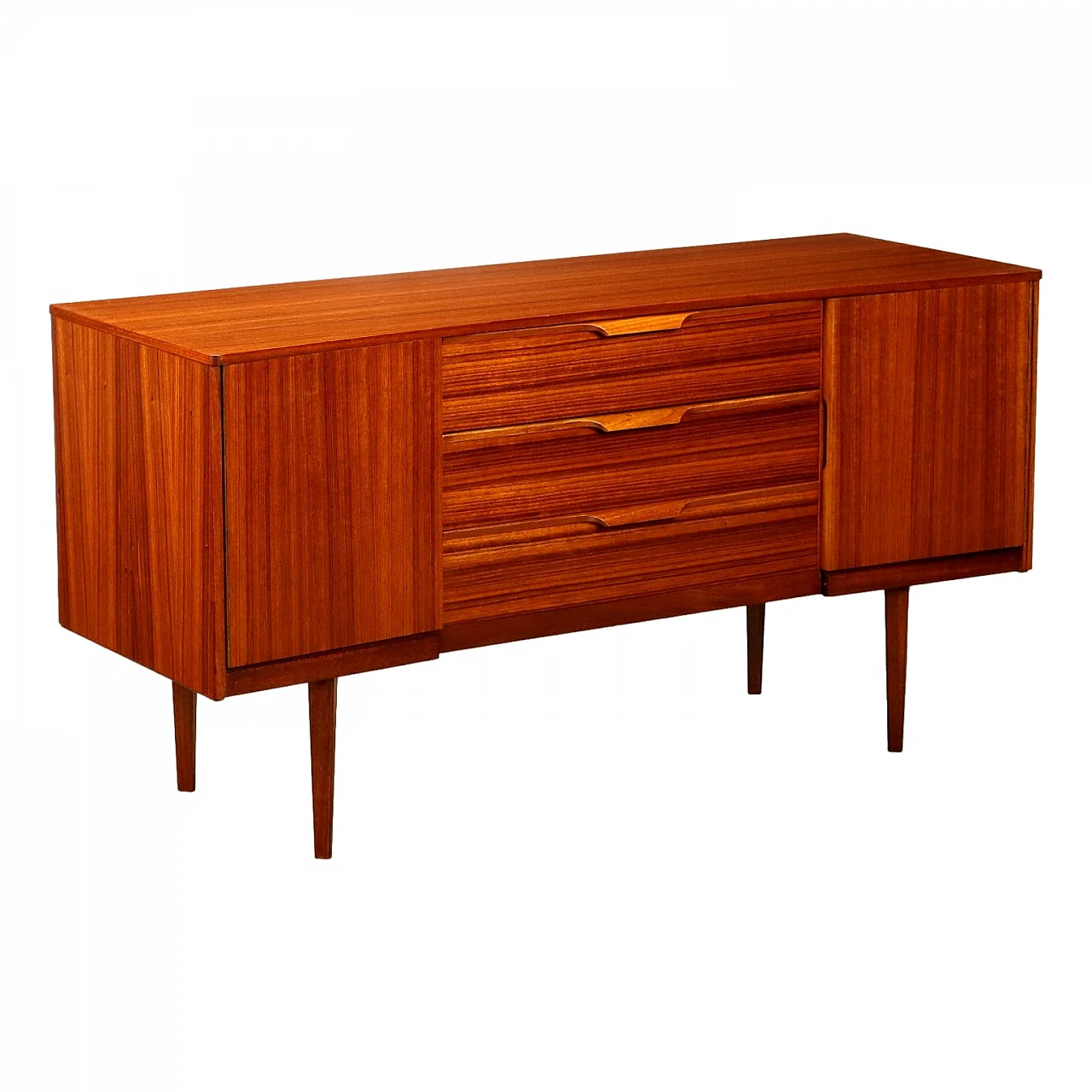 Credenza in teak con ante a battenti e cassetti, anni '60 1