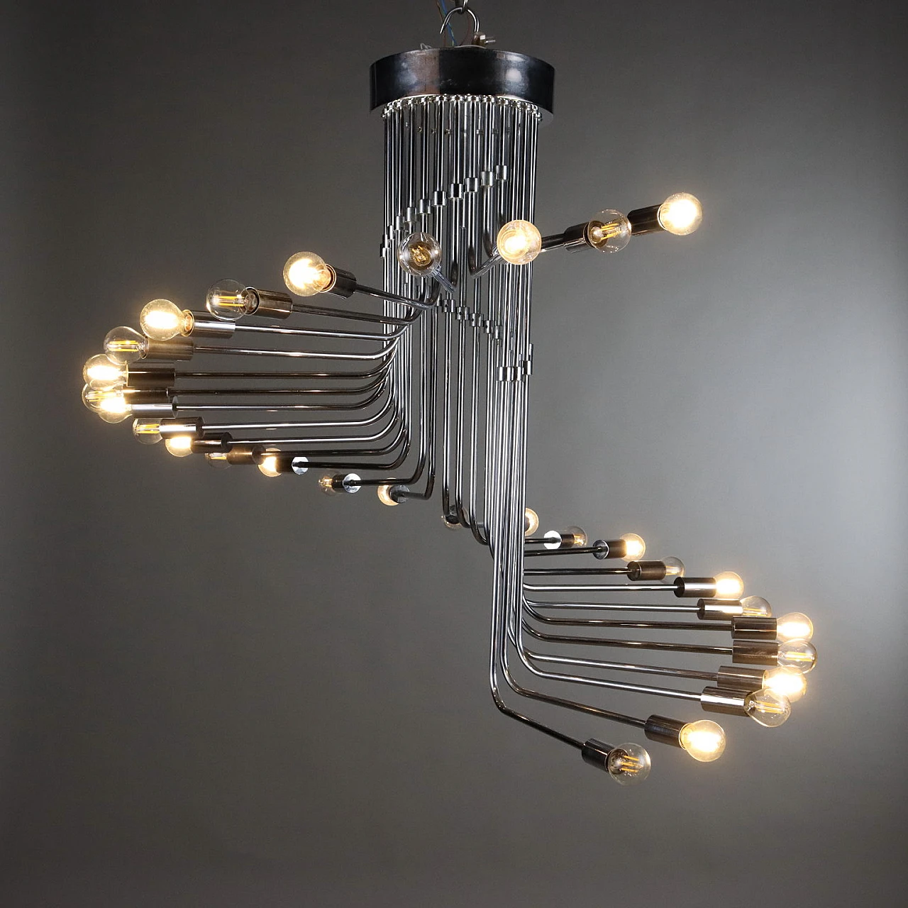 Chromed metal spiral-shaped chandelier, 1970s 5