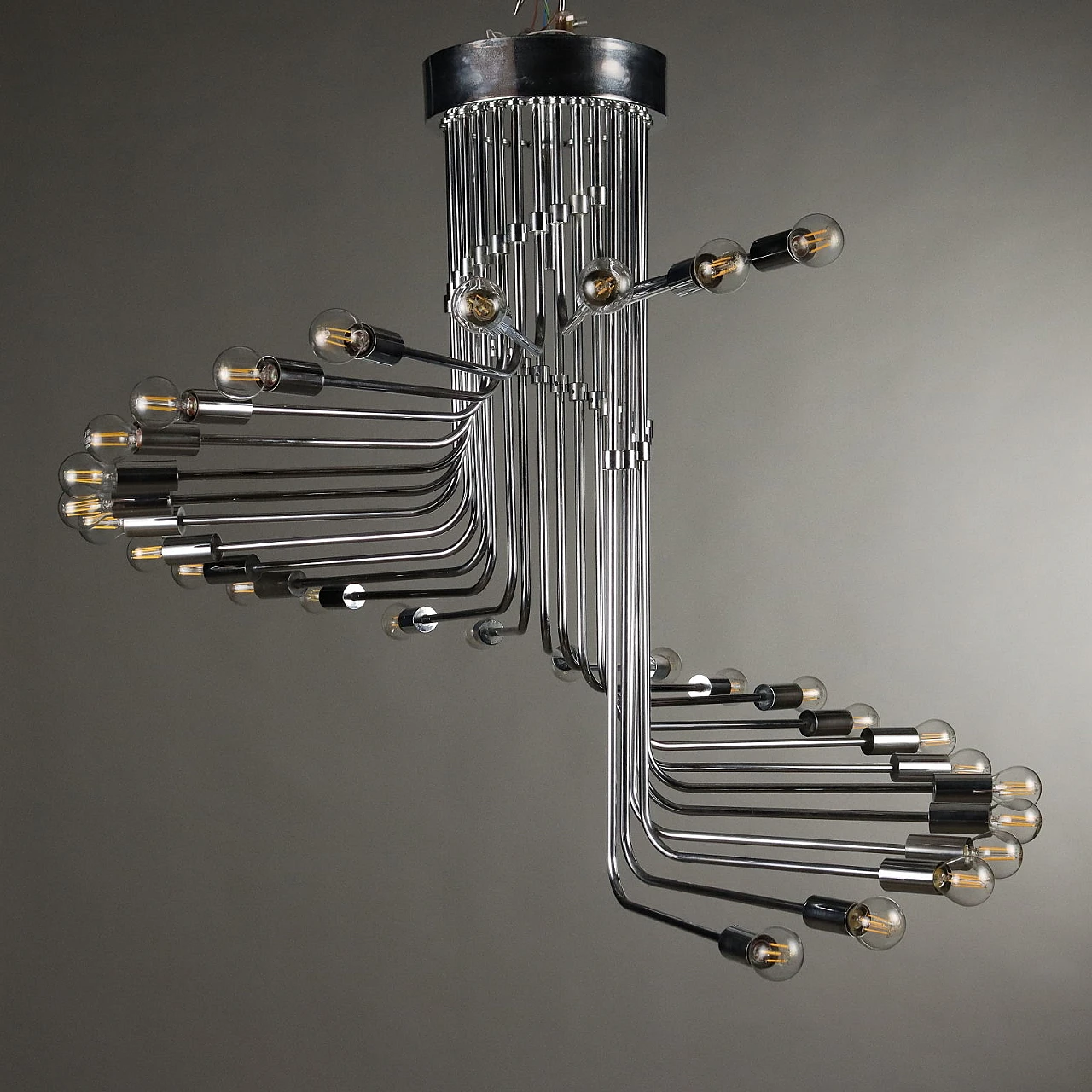 Chromed metal spiral-shaped chandelier, 1970s 7