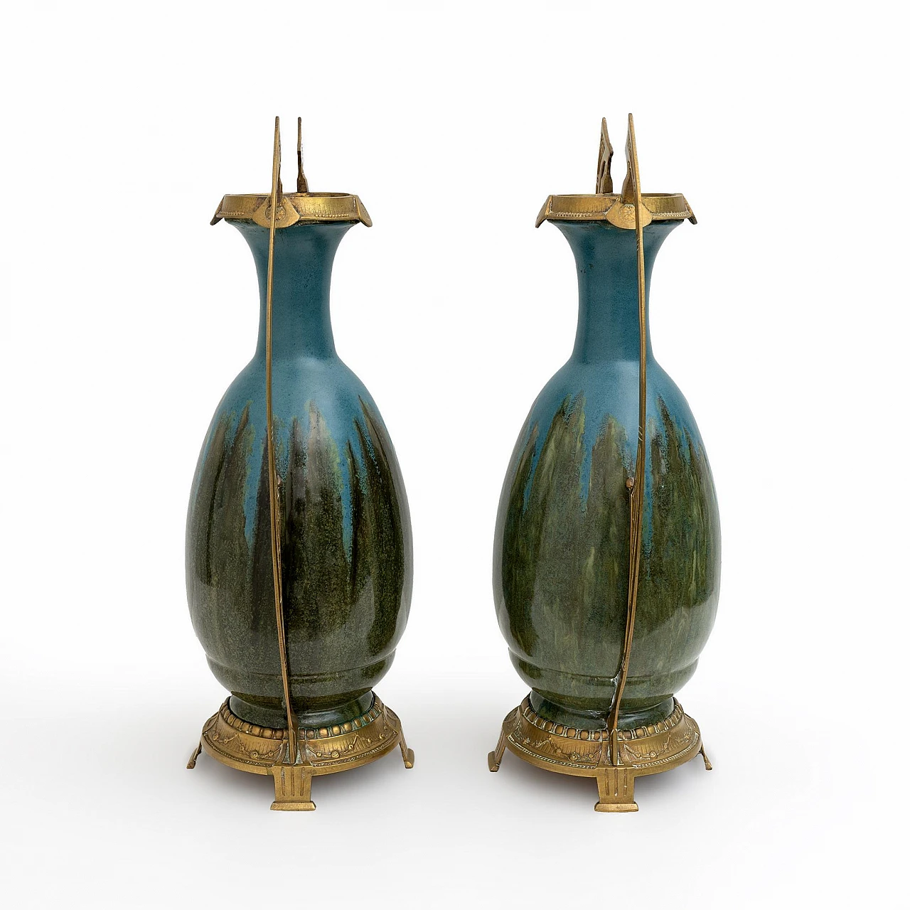 Pair of Art Nouveau ceramic and bronze vases, early 20th century 5