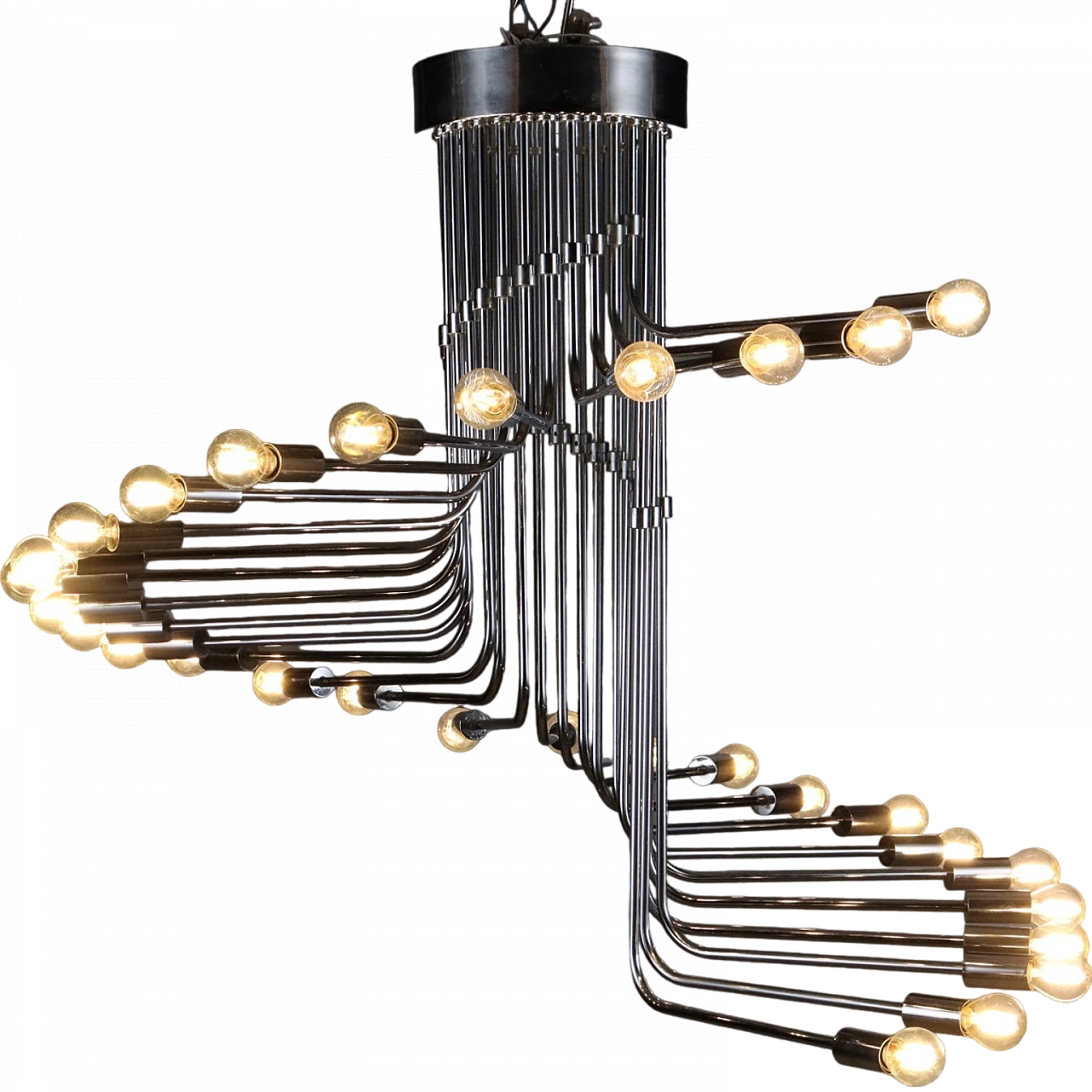 Chromed metal spiral-shaped chandelier, 1970s 9