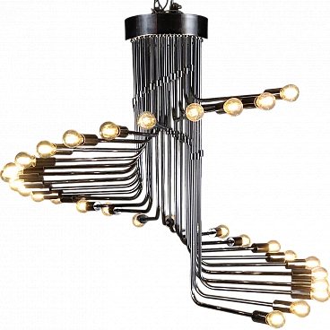 Chromed metal spiral-shaped chandelier, 1970s