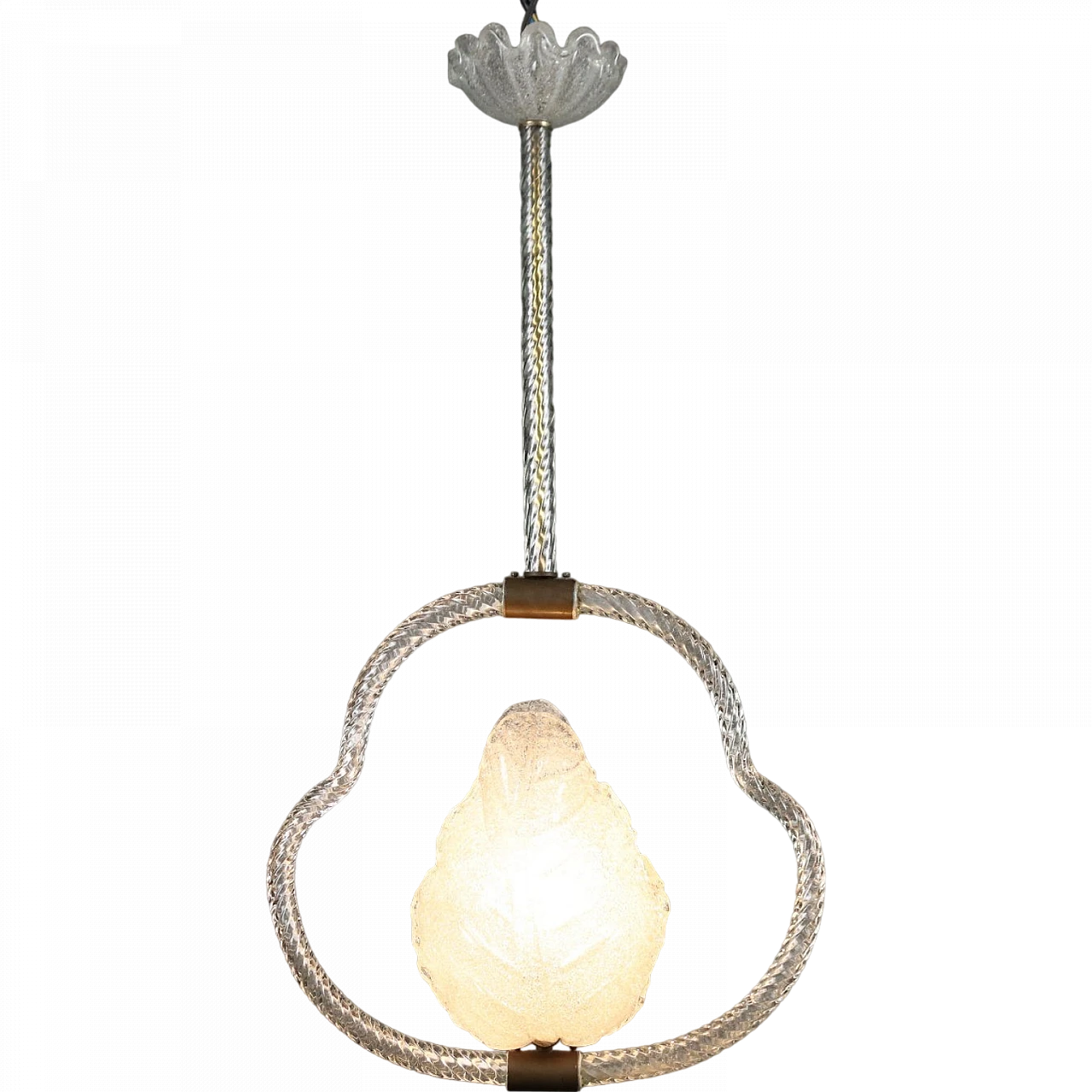 Lampadario in vetro di Murano e dettagli in ottone, anni '40 11