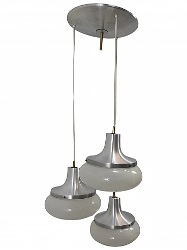 3-Light chandelier in metal & glass by Stilux Milano, 1980s