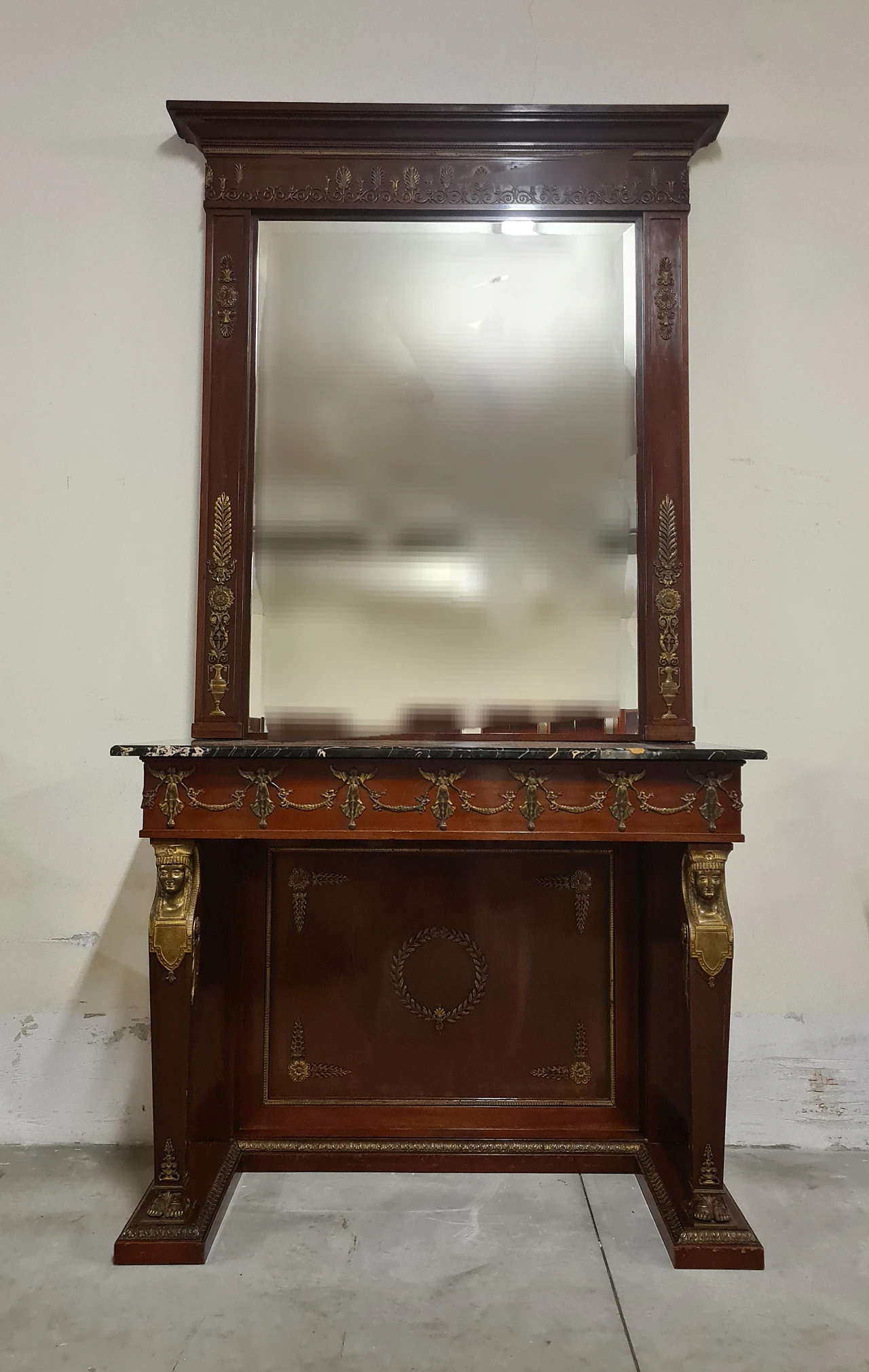 Empire console with mirror & portoro marble top, 19th century 1