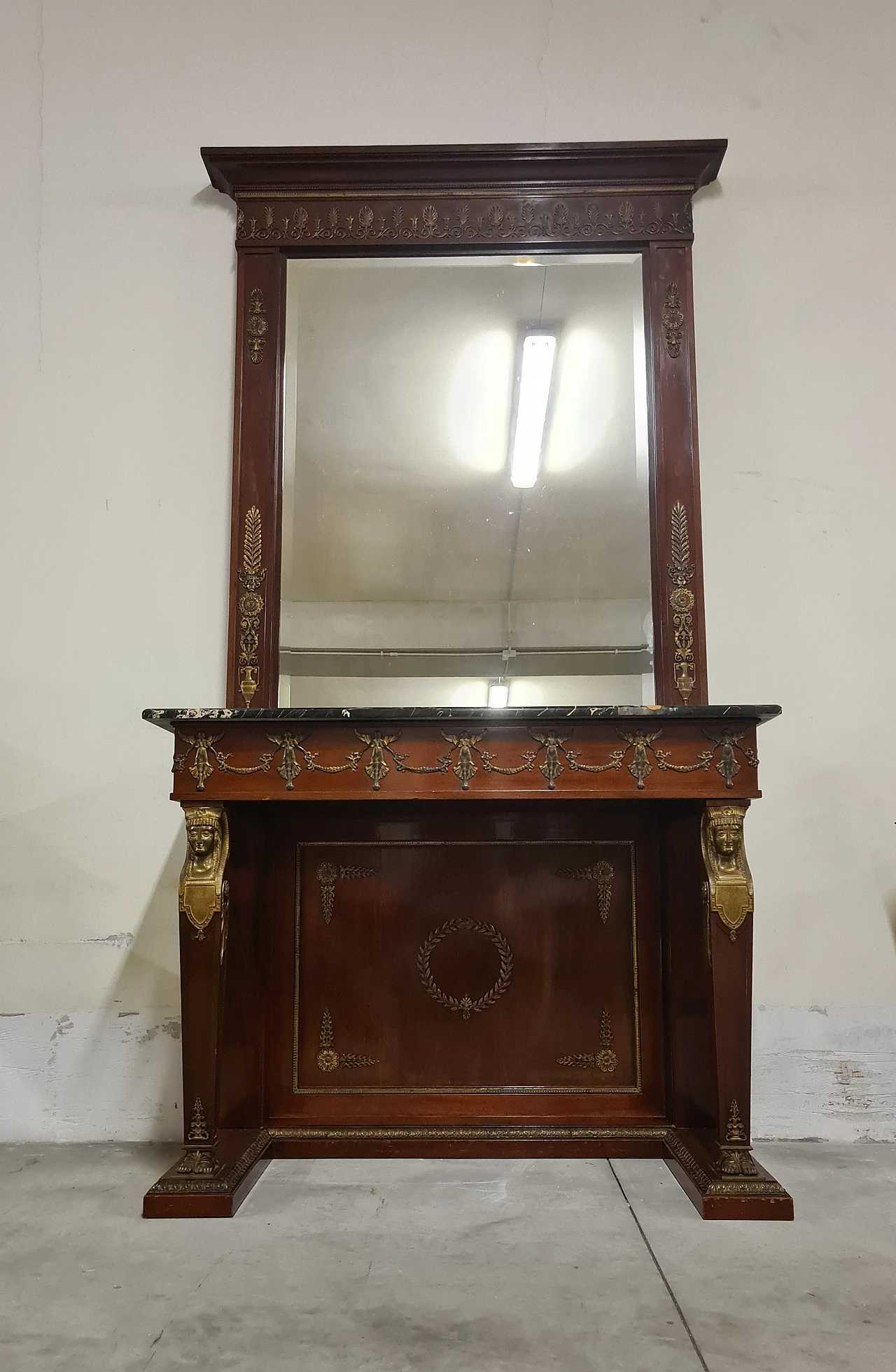 Empire console with mirror & portoro marble top, 19th century 2