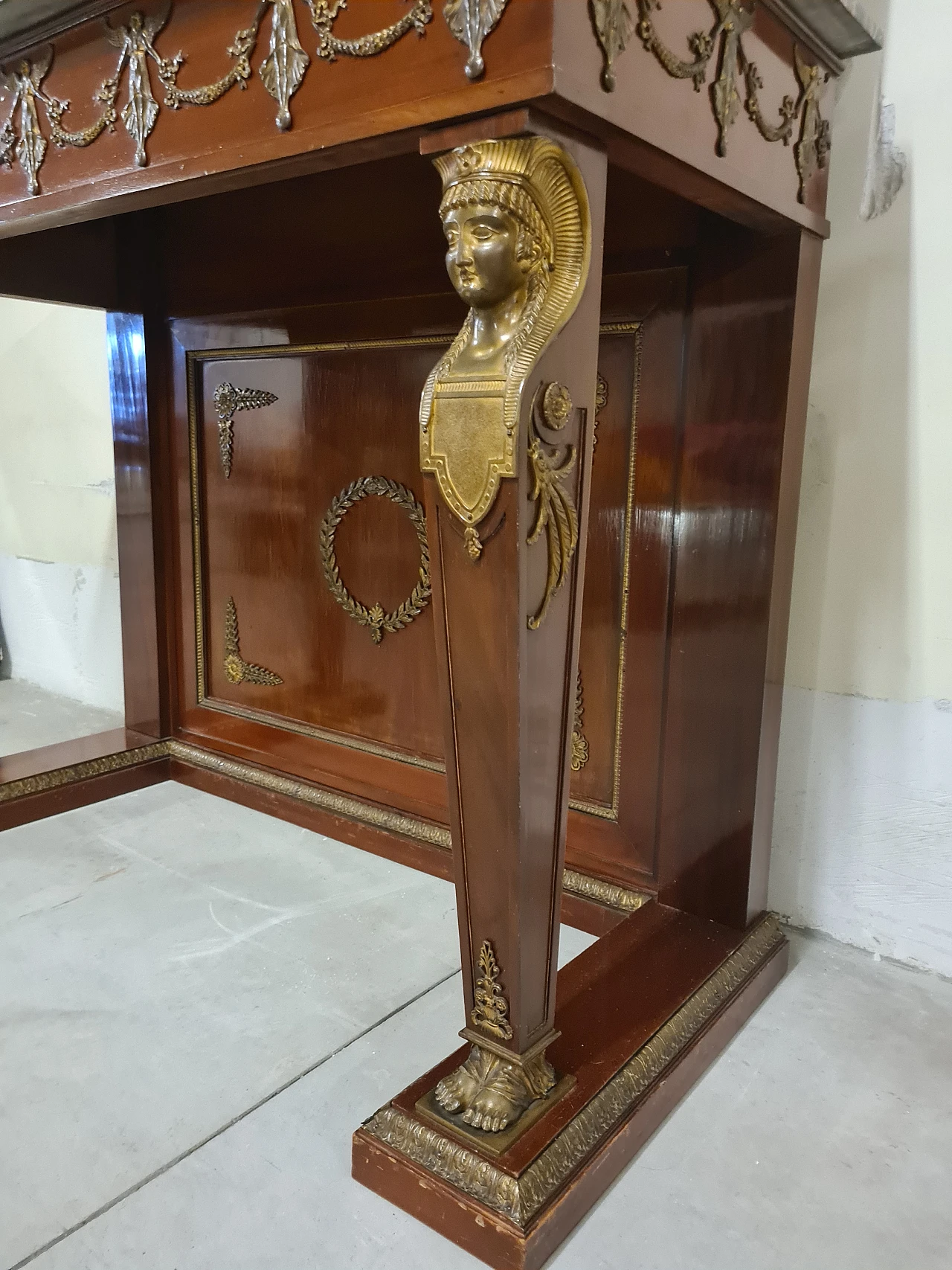 Empire console with mirror & portoro marble top, 19th century 4